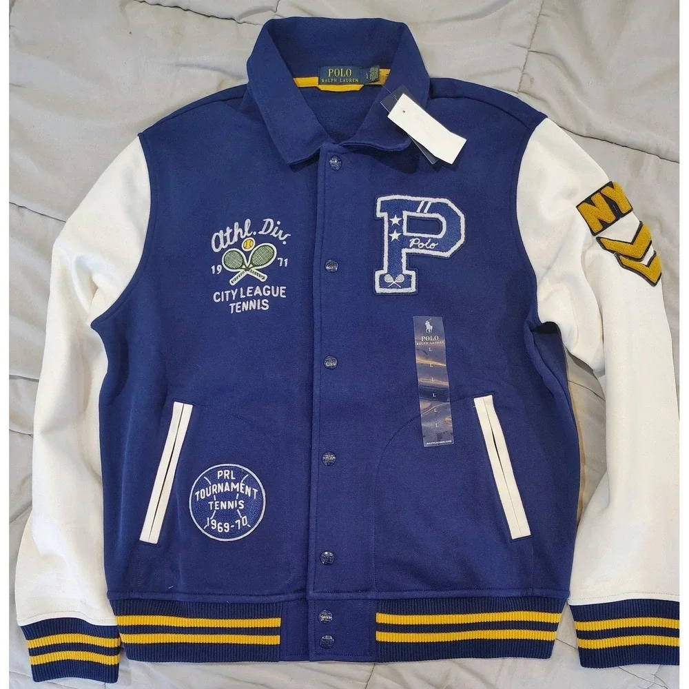 Polo Ralph Lauren Jacket Mens Large Varsity Tennis P Patch Bomber Letterman NWT